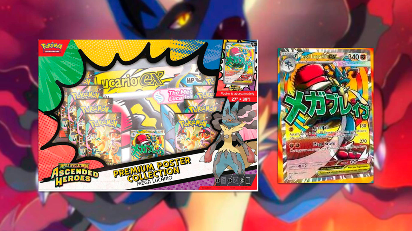 Conjunto Premium Poster Collection Mega Lucario Pokemon TCG Heroes Ascendentes Español
