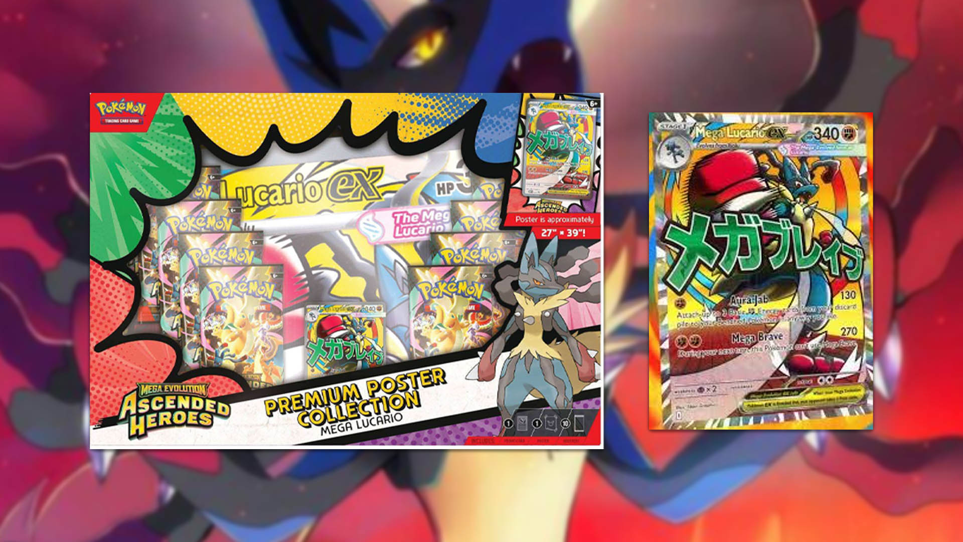 Conjunto Premium Poster Collection Mega Lucario Pokemon TCG Heroes Ascendentes Español